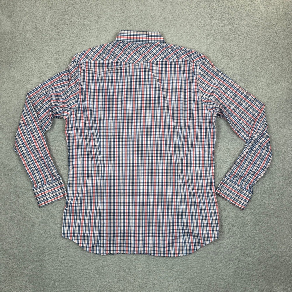 Banana Republic Mens Western Pearl Snap Plaid Shirt Red White Blue Large Stretch - Picture 2 of 12